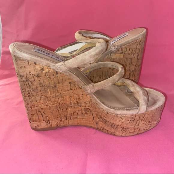 Steve Madden Tan Suede Strap Wedge Espadrille Platform Sandal High Heel 7 Women - Picture 11 of 16